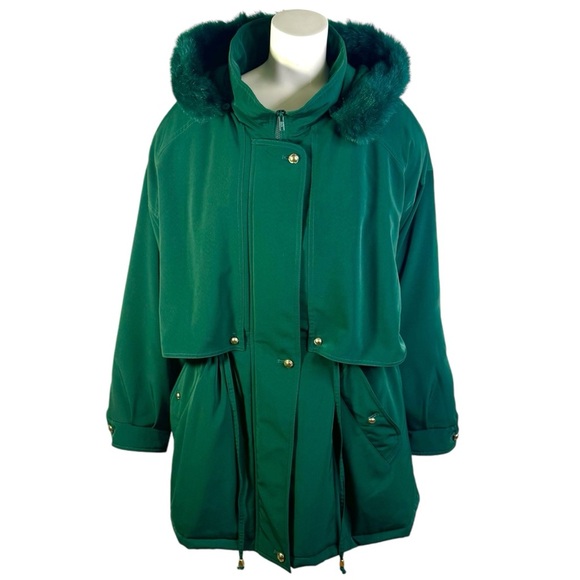 Vintage Jackets & Blazers - NORTHERN CLIMATE GREEN PARKA COAT GREEN PUFFER WINTER COAT FAUX FUR VINTAGE COAT